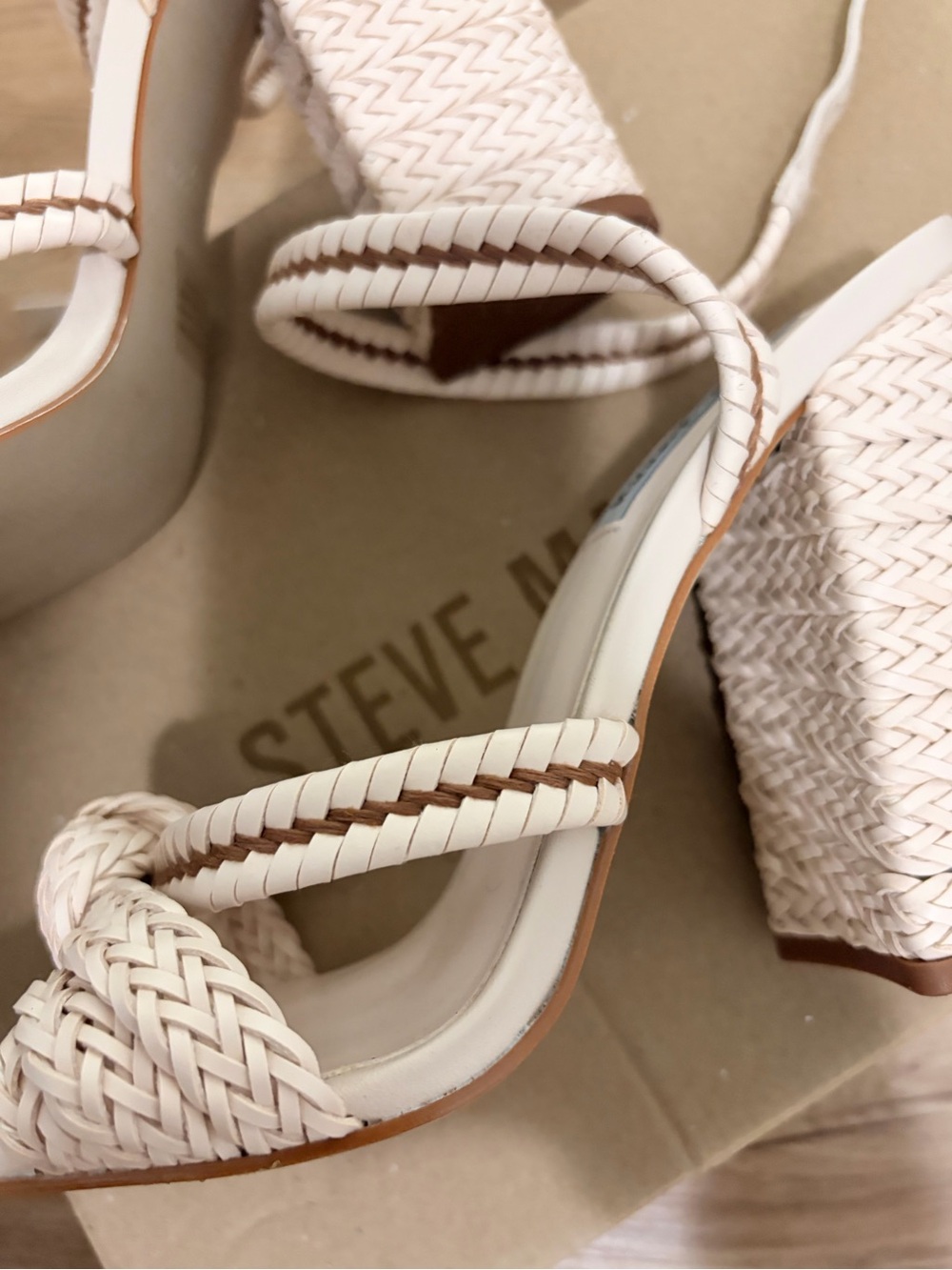 Steve Madden Cream Braided Wedge Sandals